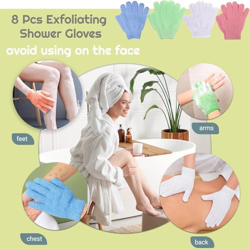 Exfoliating Shower Gloves, 4 Pairs Double-Sided Body Scrub