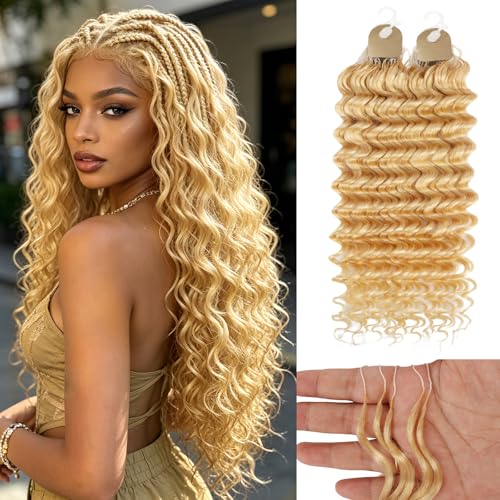 DRESSMAKER 613 Blonde Human Crochet Hair 18 Inch 60g Pre-Separated Feather Extensions - Deep Wave, Easy Install, Invisible Knots