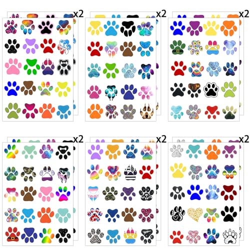 12 Sheets Dog Paw Temporary Tattoos, Paw Print Birthday Party Supplies Decorations Cute Face Body Art Fake Tattoo Stickers Paw Print Party Favors Goodie Bag Fillers School Classroom Reward Gifts