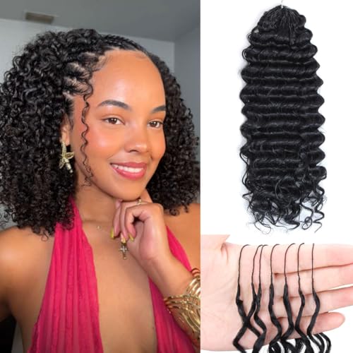 12 Inch Deep Wave Crochet Hair Extensions - 100 Strands Black