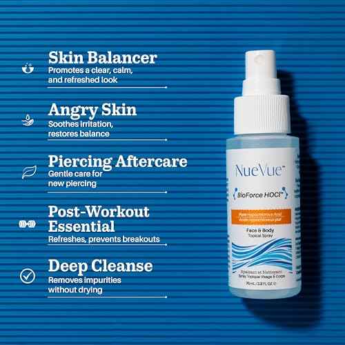 BioForce HOCl - Pure Hypochlorous Acid Spray for Face Travel Size Toner & Cleanser - Made in Canada - Acne-Prone Skin & Eczema, Piercing aftercare, pH Balanced, Non-comedogenic - NueVue (2.3 oz)