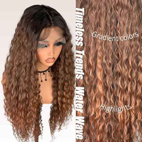ZadaBelly 32 Inch Long Deep Curly Wavy Lace Front Synthetic Wig 13x4 T part HD Transparent Glueless Lace wig Heat Resistant Fiber Pre Plucked Hairline with Baby Hair for Women