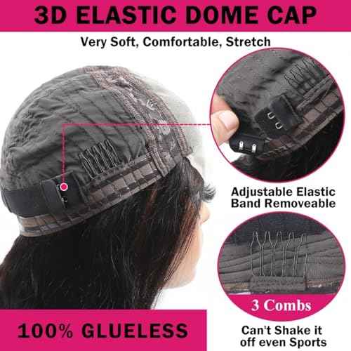 Odir Wear and Go Glueless Wigs Human Hair Pre Plucked Pre Cut 4x4 Lace Closure Wigs 24 Inch Human Hair 180% Density Brazilian Straight Hair HD Lace Front Wigs for Black Women Glueless Wigs