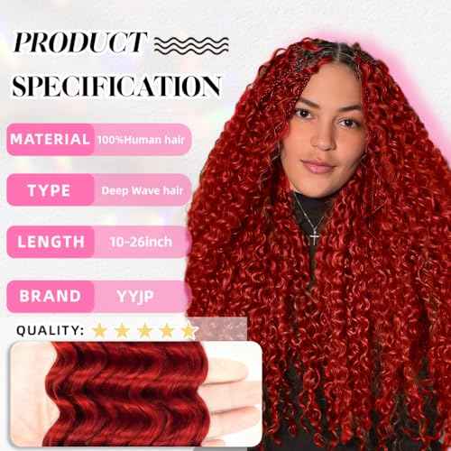 12 Inch Deep Wave Human Braiding Hair for Boho Braids ? 120g 3 Bundles/Pack Red 100% Unprocessed 12A Brazilian Virgin Human Hair Bulk, No Weft, Wet & Wavy Curly Extensions