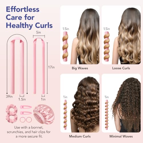 LitBear Heatless Hair Curlers Set - 2 Sizes Overnight Rollers & Bonnet