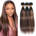 Fridnae Light Brown P1B30 Straight Human Hair Bundles 12-34 Inch, 3-Pack