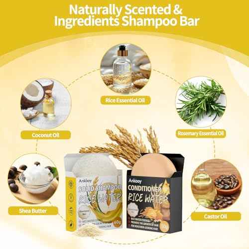 2 Pack Rice Water Bar Shampoo and Conditioner Set, High Protein for Damaged Hair,Hair Growth,Thickening,Anti Hair Loss,Strengthen for Volumizing Smooth,Shine,Organic Shampoo Bar Set