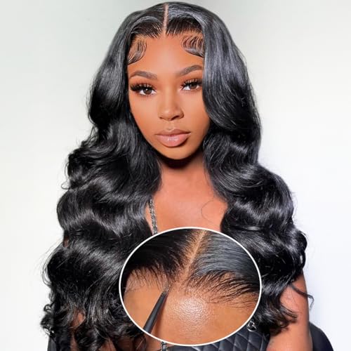 Hedy Wear and Go Glueless Wigs Human Hair Pre Plucked Pre Cut HD Lace No Glue Body Wave Lace Front Wigs for Black Women Human Hair Glueless with Natural Hairline 180% Density 22 Inch