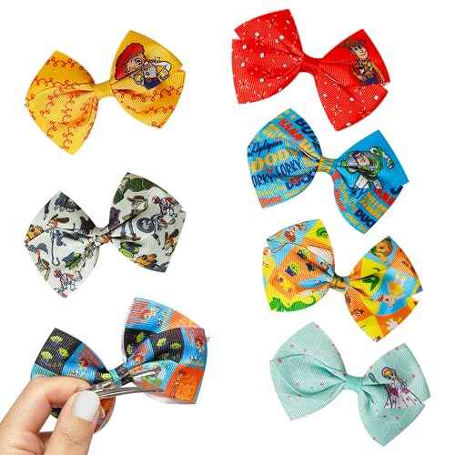 LUV HER Toy Story Alligator Hair Clips for Kids ? 7-Pack Non-Slip 4-Inch Hair Bows ? Girls Hair Accessories with Character Prints ? Ages 3+ ? Non-Toxic Material