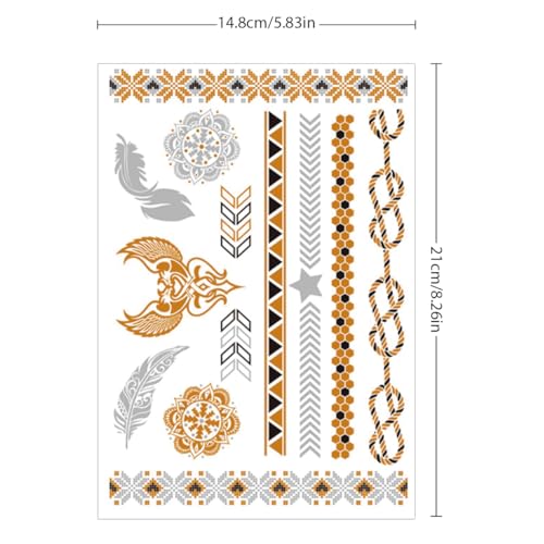 Gold Silver Metallic Temporary Tattoos - 10 Sheet Waterproof