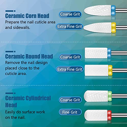 Depvko 10Pcs Ceramic Nail Drill Bits Set, 3/32 Inch Professional Drill Bits for Nails Cuticle Remover for Acrylic Electric Manicure Pedicure Nail File Machine