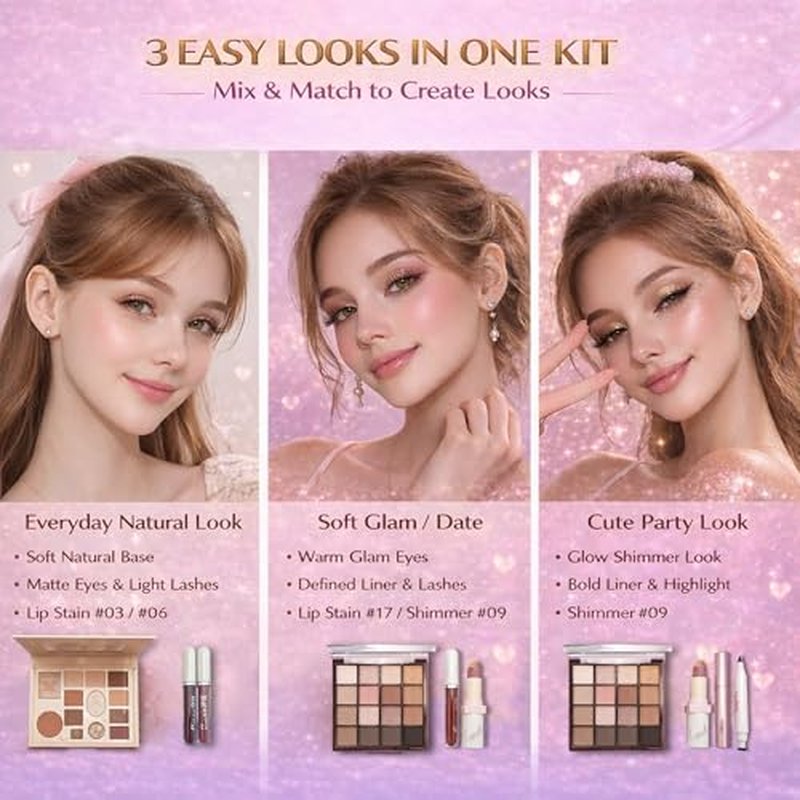 All-In-One Makeup Kit for Beginners & Teens with Eyeshadow, Foundation & Brushes