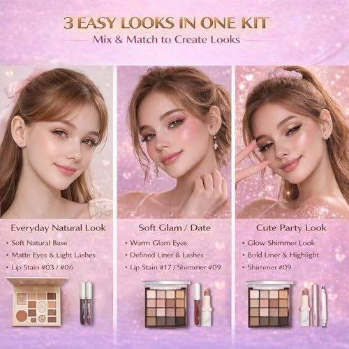 All-In-One Makeup Kit for Beginners & Teens with Eyeshadow, Foundation & Brushes