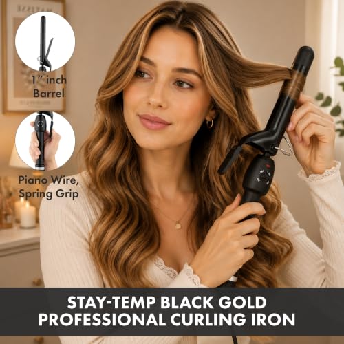 StyleCraft Stay-Temp Black Gold Professional Curling Iron with Thumb