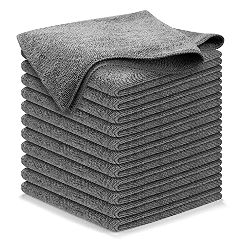 USANOOKS Microfiber Cleaning Cloth Grey - 12 Packs 12.6"x12.6" - High Performance - 1200 Washes, Ultra Absorbent Towels Weave Grime & Liquid for Streak-Free Mirror Shine - Car Washing Cloth