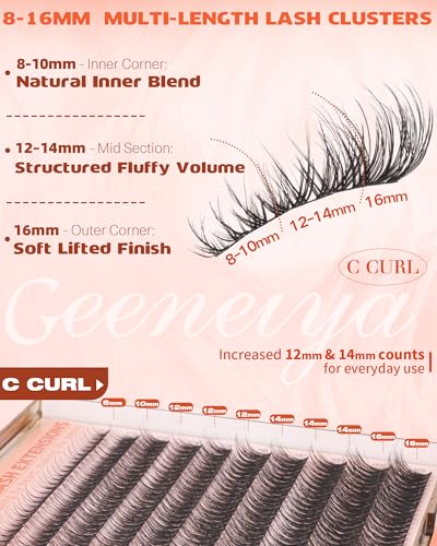 Geeneiya Wispy Spider Lash F - Natural Fluffy Eyelash Clusters 8-16MM C Curl DIY Extensions
