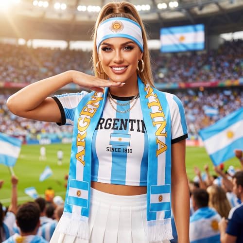 CAKURE Soccer Fan Headband Set Flag Print Sports Headbands for Adults