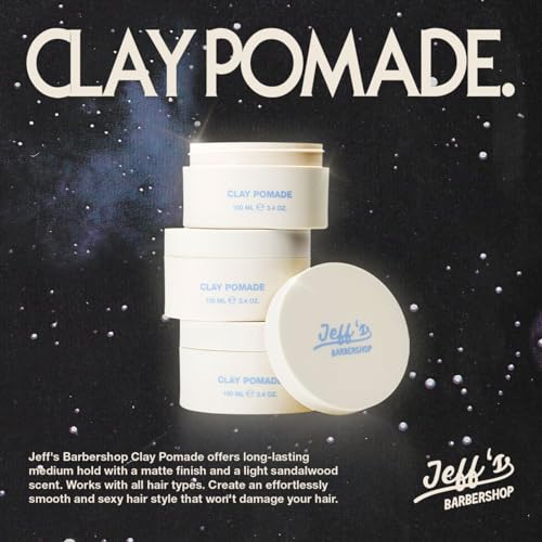 Jeff's Barbershop Clay Pomade - Sandalwood, Medium Hold, Matte Finish
