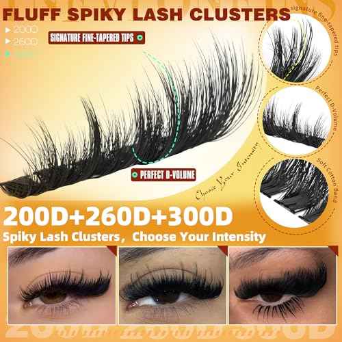 Fluffy Lash Clusters with Spikes 200D+260D+300D Cluster Eyelash Extensions Thick Eyelash Clusters Faux Mink Individual Lashes Full Volume Cluster Lashes 12-20MM Reusable Eyelashes by TNFVLONEINS