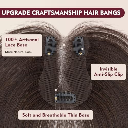 TESS Human Hair Toppers for Women - Clip-In Bangs, 11 Inch Dark Brown