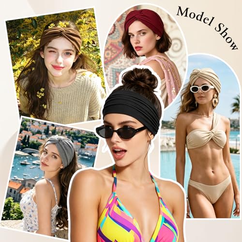 Women’s Wide Elastic Non-Slip Cotton Headbands - 6 Pack for Workout & Spa