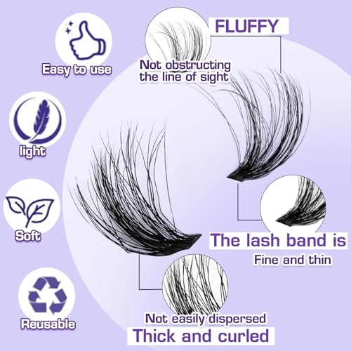 Lash Extension Kit 14-24mm Lash Clusters Kit 60D+80D+100D Thick Volume Eyelash Extension Kit D Curly DIY Individual Lashes 3 Style Lashes with Waterproof Lash Bond and Seal and Tweezers