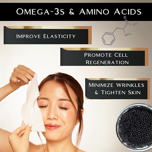 Korean Facial Sheet Masks - Unscented Caviar Essence Spa Masks Packed w/Omega-3s - Nourish, Revitalize & Hydrate Your Skin - Suitable for All Skin Types (Qty 16)