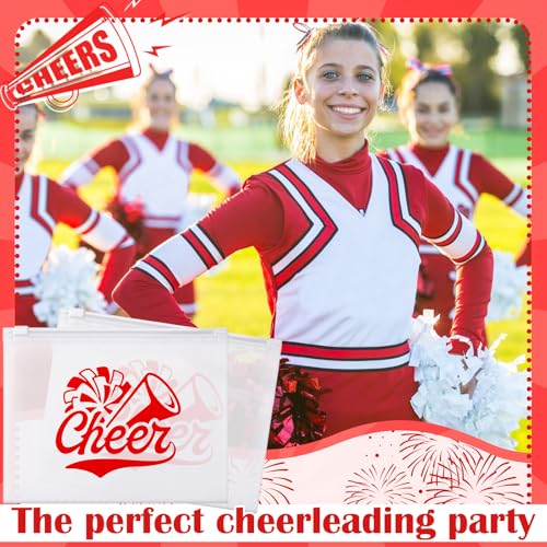 Sunnyray 60 Pcs Cheer Team Gifts Bulk Cosmetic Makeup Bags for Cheerleader Sport Team Inspirational EVA Bag Women Makeup Toiletry Bags Pouch with Zipper(Red)