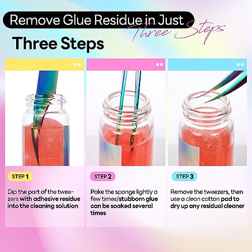 Eyelash Extensions Tweezer Cleanser 1 Bottles Lash Tweezers Cleaning Tool for Lash Glue Remover with Sponge Black Ball Eyelash Tweezer Liquid Supplies 30ml