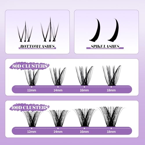 DIY Lash Clusters with Spikes Bottom Eyelash Clusters Spike Manga Individual Lashes Clusters Natural Look Eyelash Clusters Bottom Lashes Wispy Cluster Eyelash Extensions(80+100,12-18mm,0.07D)