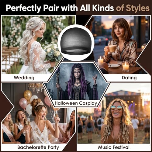 Black Wig Caps for Women and Men - 12 Pack Non-Slip Stocking Hair Nets for Wigs & Cosplay - Black / 12