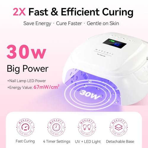 Makartt 30W Rechargeable LED Nail Lamp for Gel Nails, Portable & Cordless