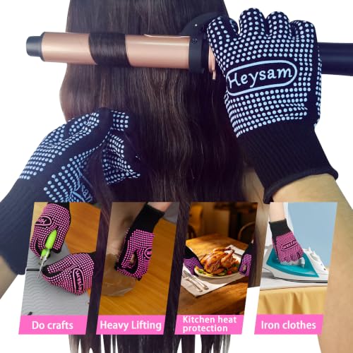Blue HEYSAM Heat Resistant Gloves with Silicone Bumps for Hair Straighteners & Curling Irons