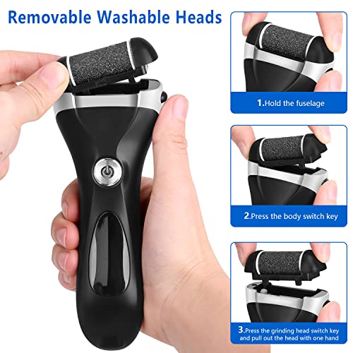 Electric Foot Callus Remover Kit with Rechargeable Battery & 3 Roller Heads for Dead Skin Removal