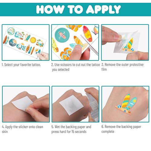 Surfing Temporary Tattoos - 100 PCS, 10 Sheets for Kids