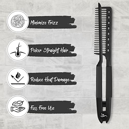 HerStyler Comb For Straightening Hair - Hair Styling Comb For Great Tresses - Flat Iron Comb With A Firm Grip - Straightening Comb For Knotty Hair - Heat Resistant Comb - Parting Comb (Black)