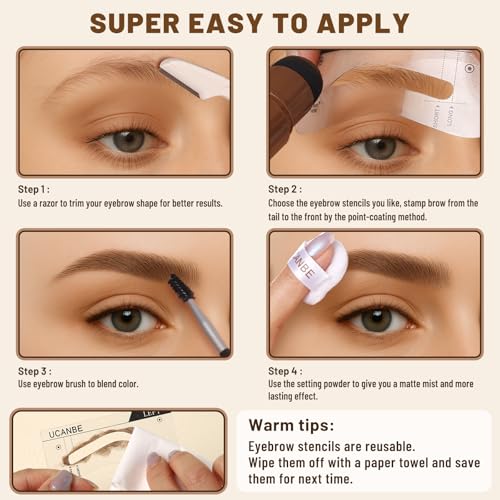 UCANBE 25PCS Eyebrow Stamp Stencil Kit With Dual-Color Pomade,20