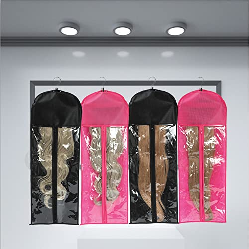 2Pcs Hair Extension Storage Bag with Wooden Hanger, 31.5 Inch