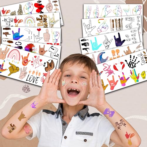 107 PCS ASL Temporary Tattoos for Kids - Party Favors