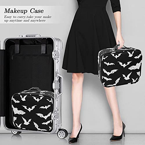 9CH Goth Makeup Organizer Bag, Halloween Makeup Bags Large Cosmetic Bag with Adjustable Dividers Portable Bat Cosmetic Case for Make up Brushes Toiletry Jewelry£¨Black Bats£©