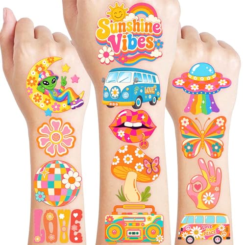 96 PCS Groovy Retro 70s Temporary Tattoos for Kids