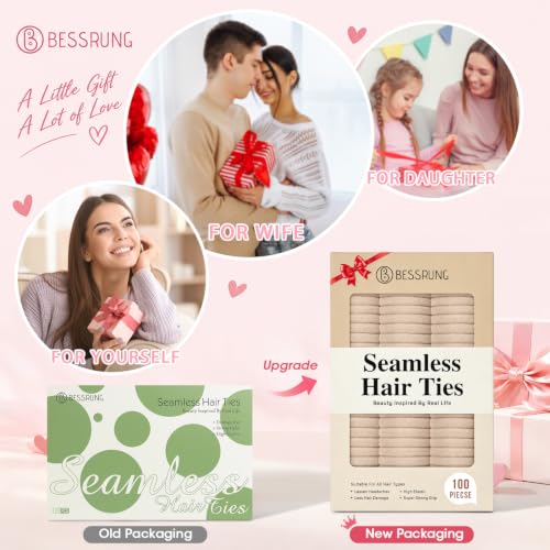 Bessrung 100PCS Beige Seamless Elastic Hair Ties - No Damage, Strong Hold for Women & Girls