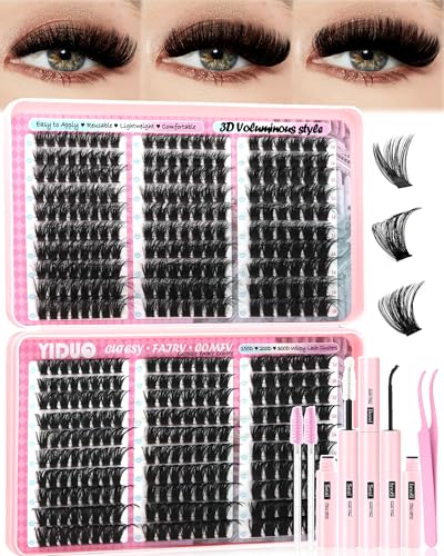 YIDUO 300D Cluster Lash Extensions Kit - 540Pcs 8-18mm