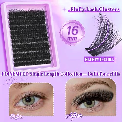 ONLY 16MM Lash Clusters 100D Individual Lashes 240Pcs Cluster Eyelash Extensions D Curly Single Length Lash Clusters Look Like Extensions DIY at Home