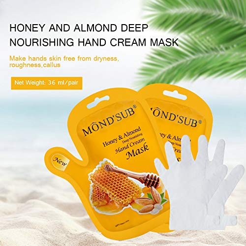 MOND'SUB Honey & Almond Hydrating Hand Mask Gloves for Dry Hands - 5 Pairs