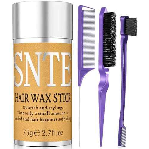 Slick Back Hair Brush (Purple), Hair Wax Stick Set, Taming Flyaways for Sleek Ponytail & Bun Styling, Hair Accessories for Teen Girls, Kids, and Women