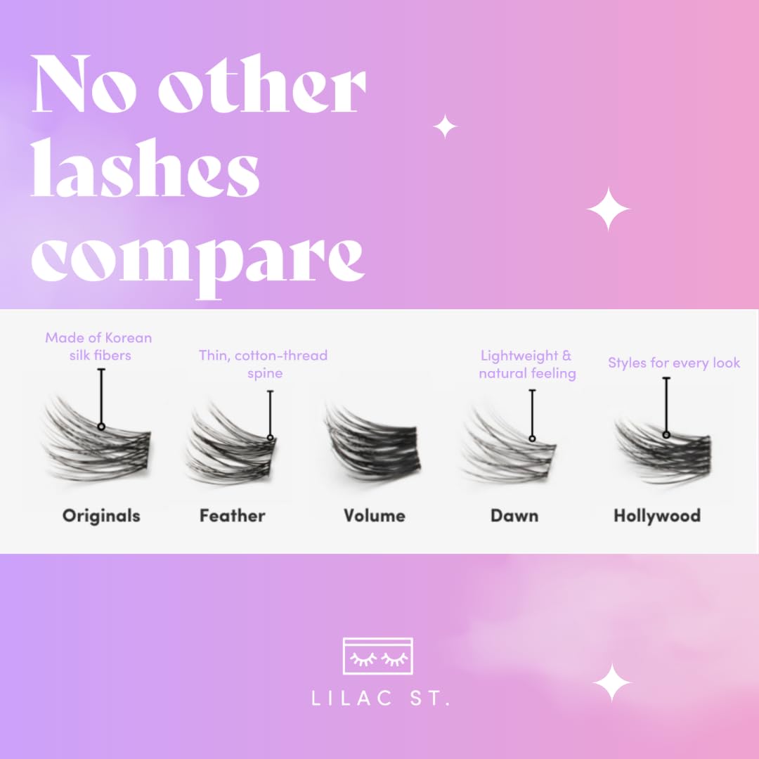 Lilac St - Dawn Natural Faux Eyelash Clusters (12mm, 3 Pack) - No "Makeup" Look - DIY Lash Extension Wisps - Lightweight & Lifelike - Lasts 10 Days - Cruelty Free, Vegan, Women Founded - 30 Lashes