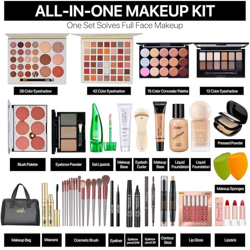 All-in-One Makeup Kit for Women & Girls with Brushes