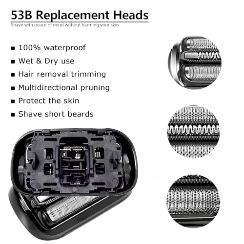 Series 5 Series 6 53B Shaver Replacement Head for New Gens S5 S6 Razors, 53B Wet and Dry Replacement Foil and Cutter for Braun Electric Shaver S5 S6 5409 5762