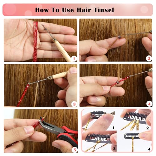 Hair Tinsel Kit 7600 Strands 16 Colors with Tools